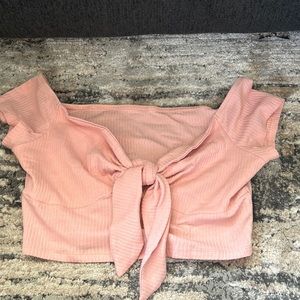 Knot front rib-knit Bardot Top